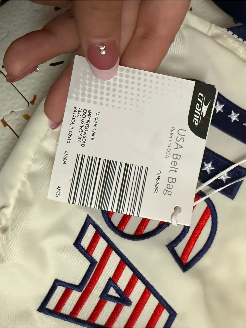USA White Belt Bag with Navy Strap